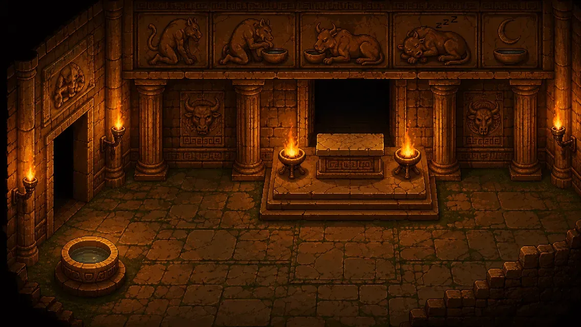 The temple where the minotaur guards the amulet
