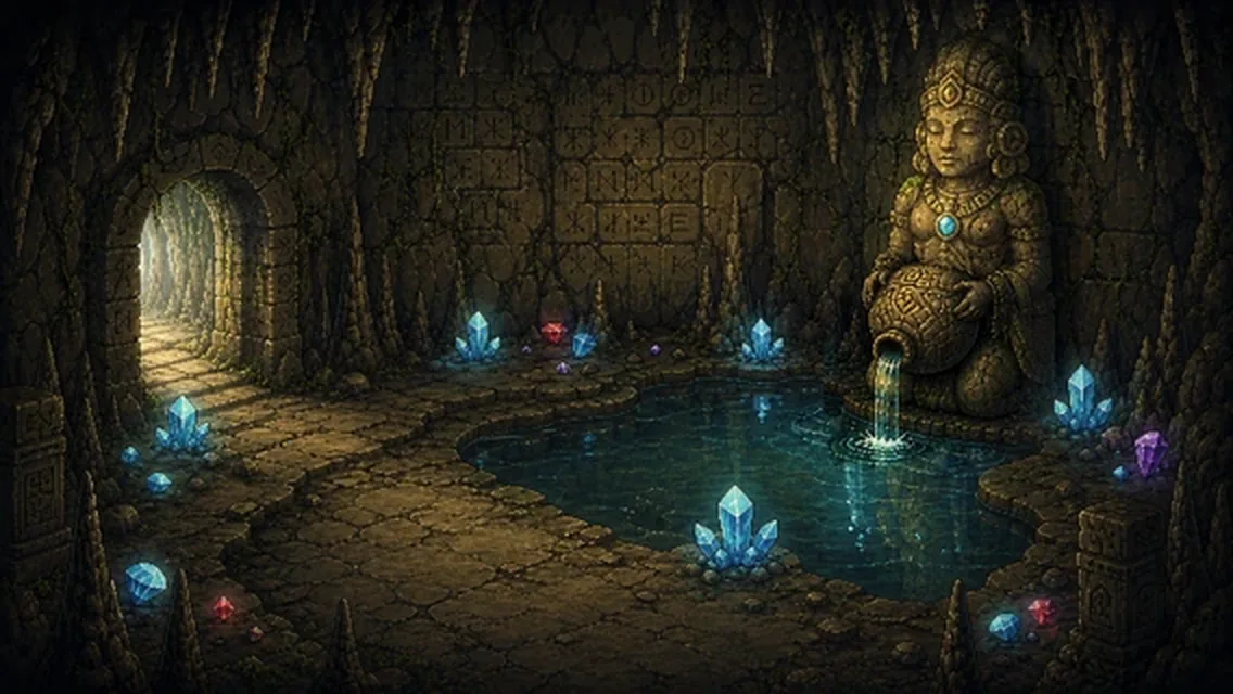 The cave with the stone statue and the rune seal