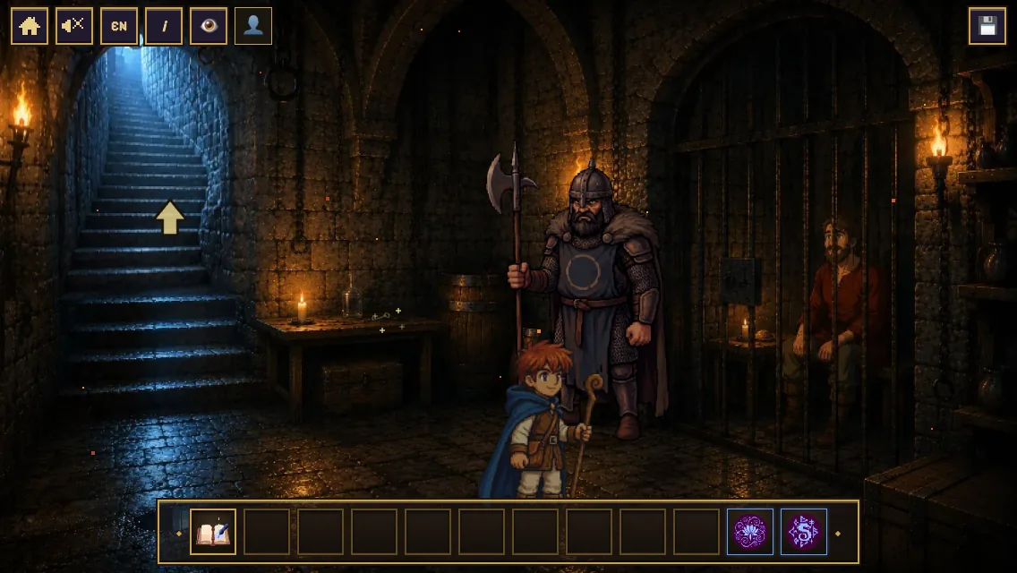 The dungeon guard in front of the cells